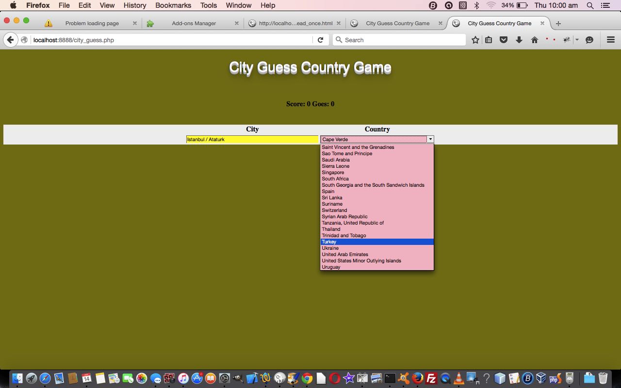 PHP City Guess Country Game Primer Tutorial