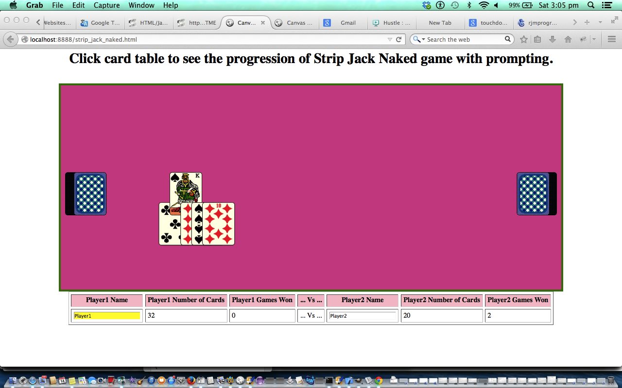 HTML/Javascript Canvas Strip Jack Naked Card Game Primer Tutorial