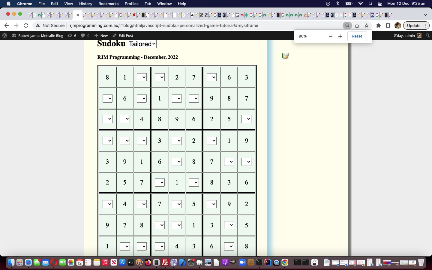 HTML/Javascript Sudoku Personalized Game Tutorial