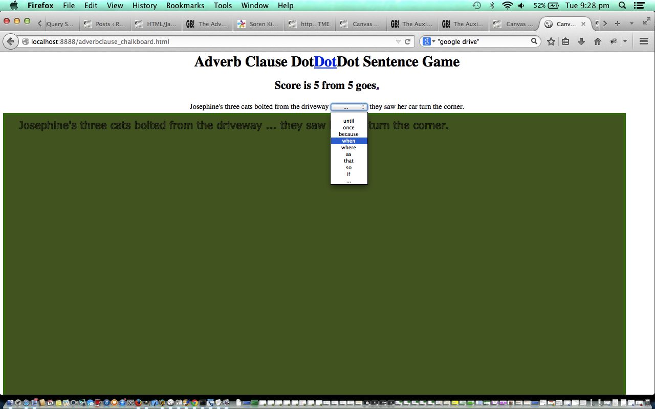 HTML/Javascript Sentence Adverb Clause Game Tutorial