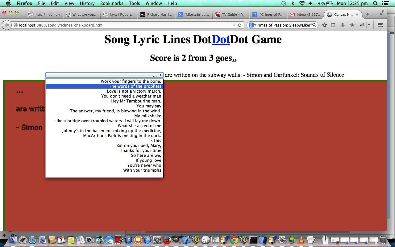 HTML/Javascript Song Lyric Lines Game Tutorial