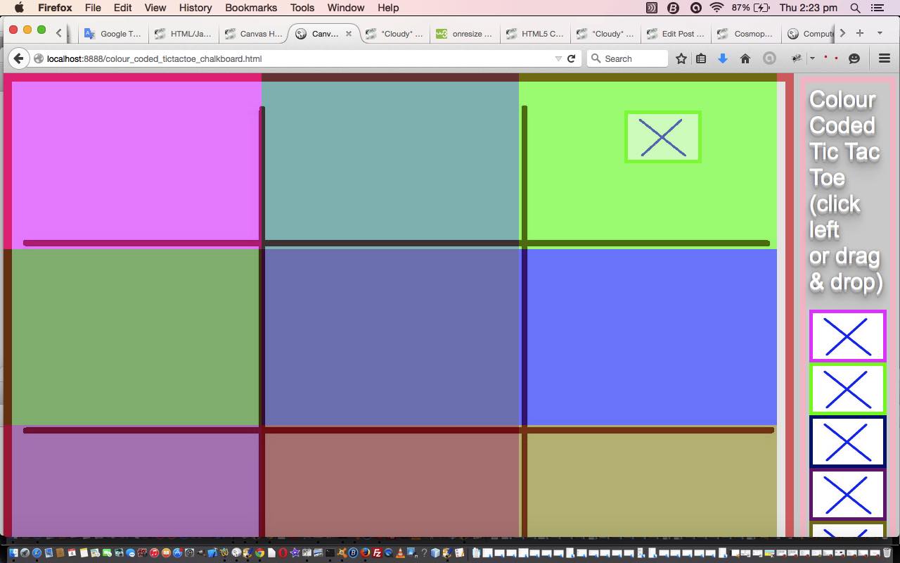 HTML/Javascript Colour Coded Tic Tac Toe Game Drag and Drop Tutorial