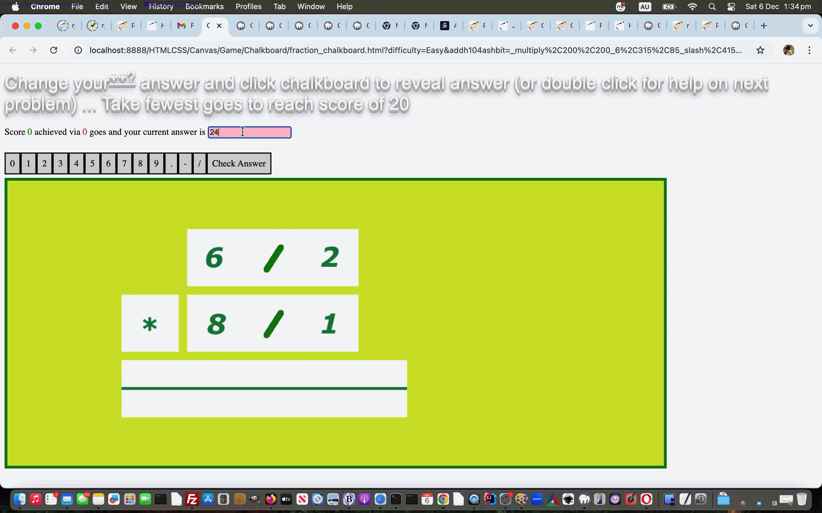 HTML/Javascript Canvas Fraction Problems Collaborating Tutorial