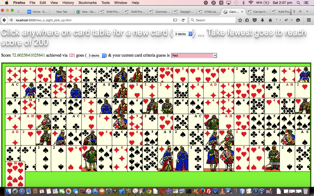 HTML/Javascript Canvas Four Deck Card Game Tutorial