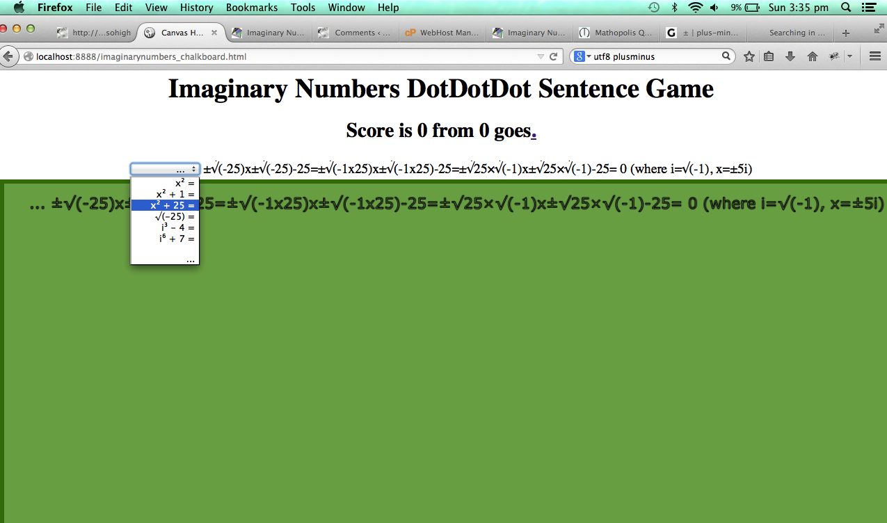 HTML/Javascript Imaginary Numbers Game Tutorial