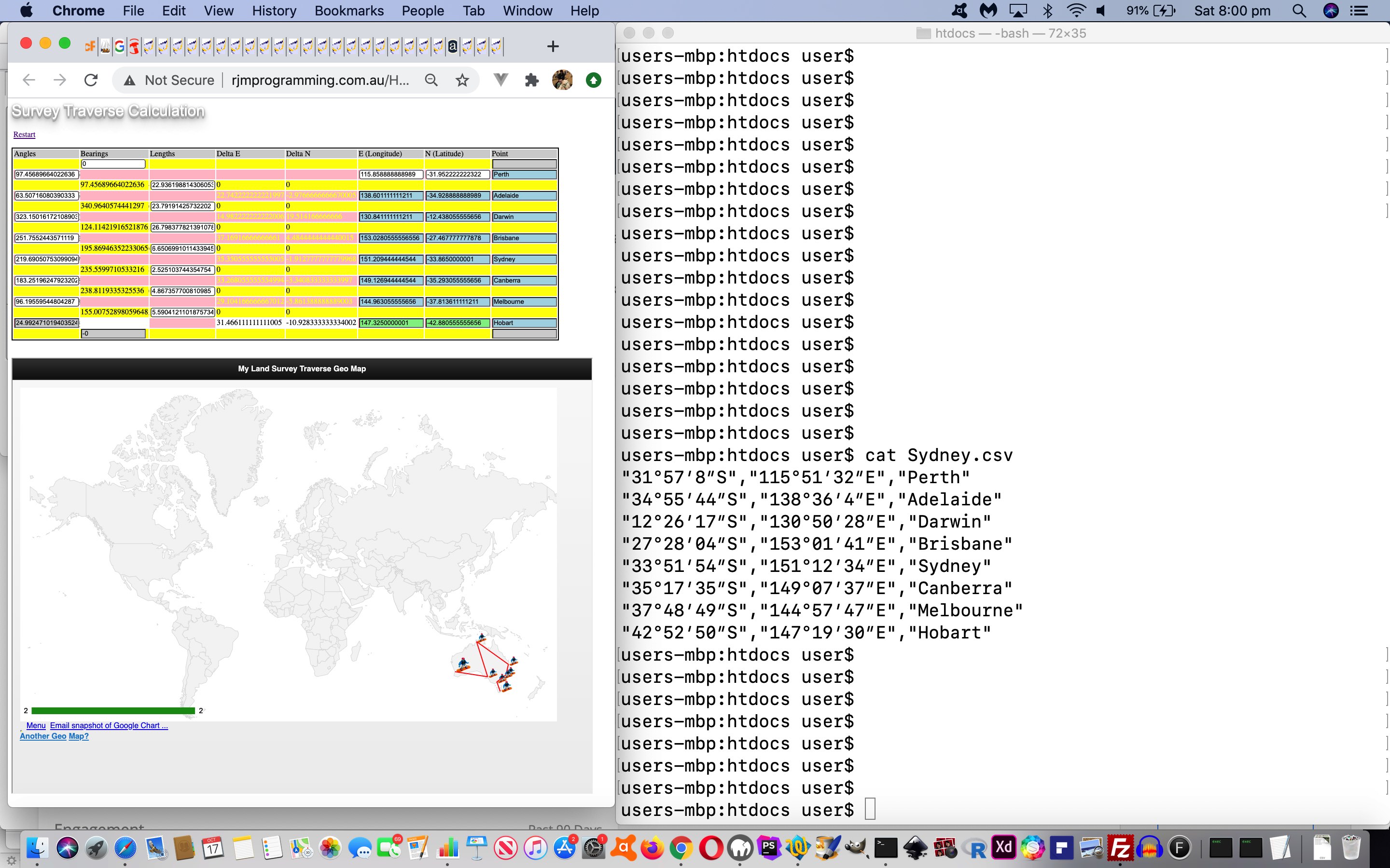 HTML and Javascript and CSS Survey Traverse CSV Geo Chart DMS Tutorial