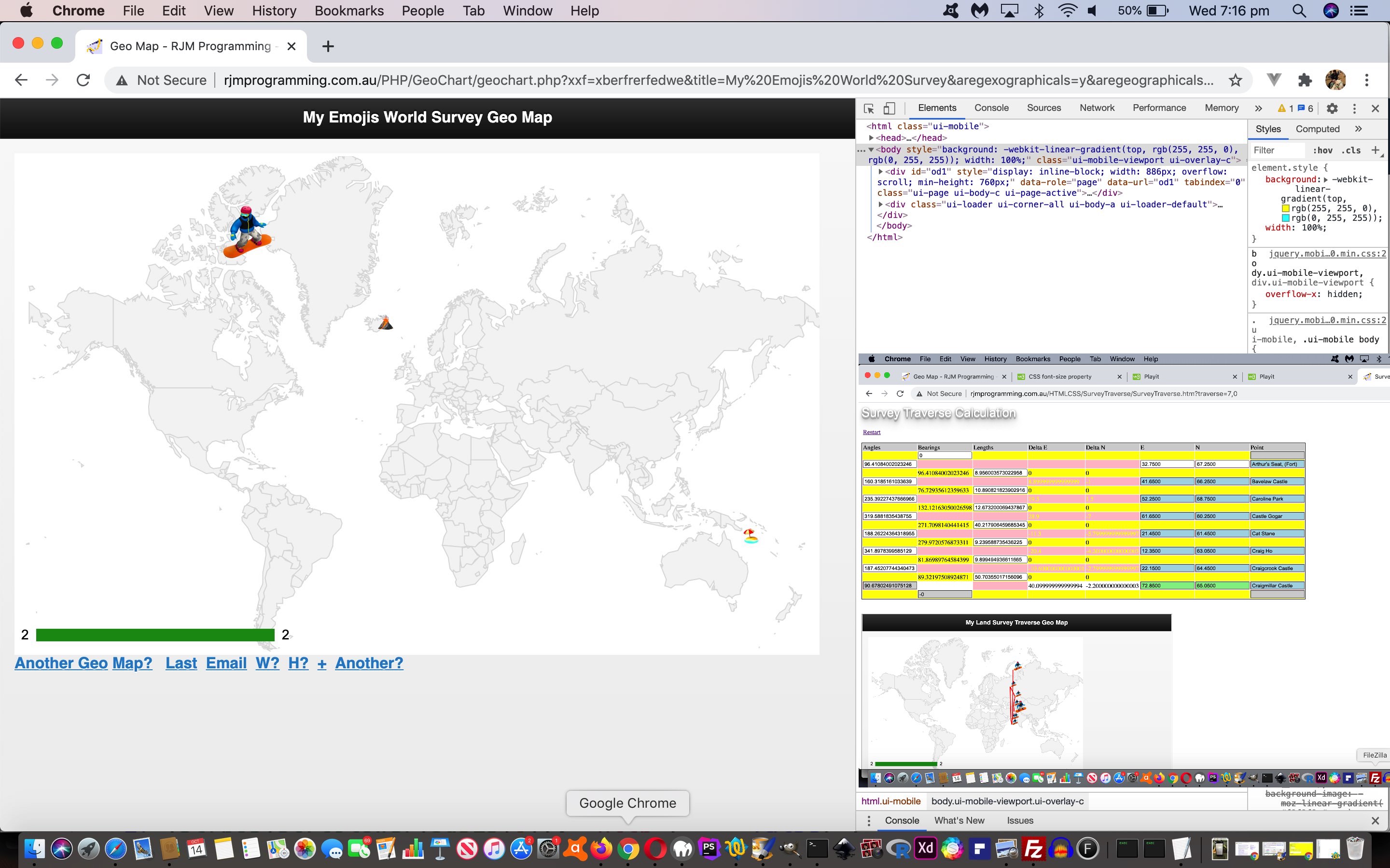 HTML and Javascript and CSS Survey Traverse CSV Geo Chart Context Tutorial