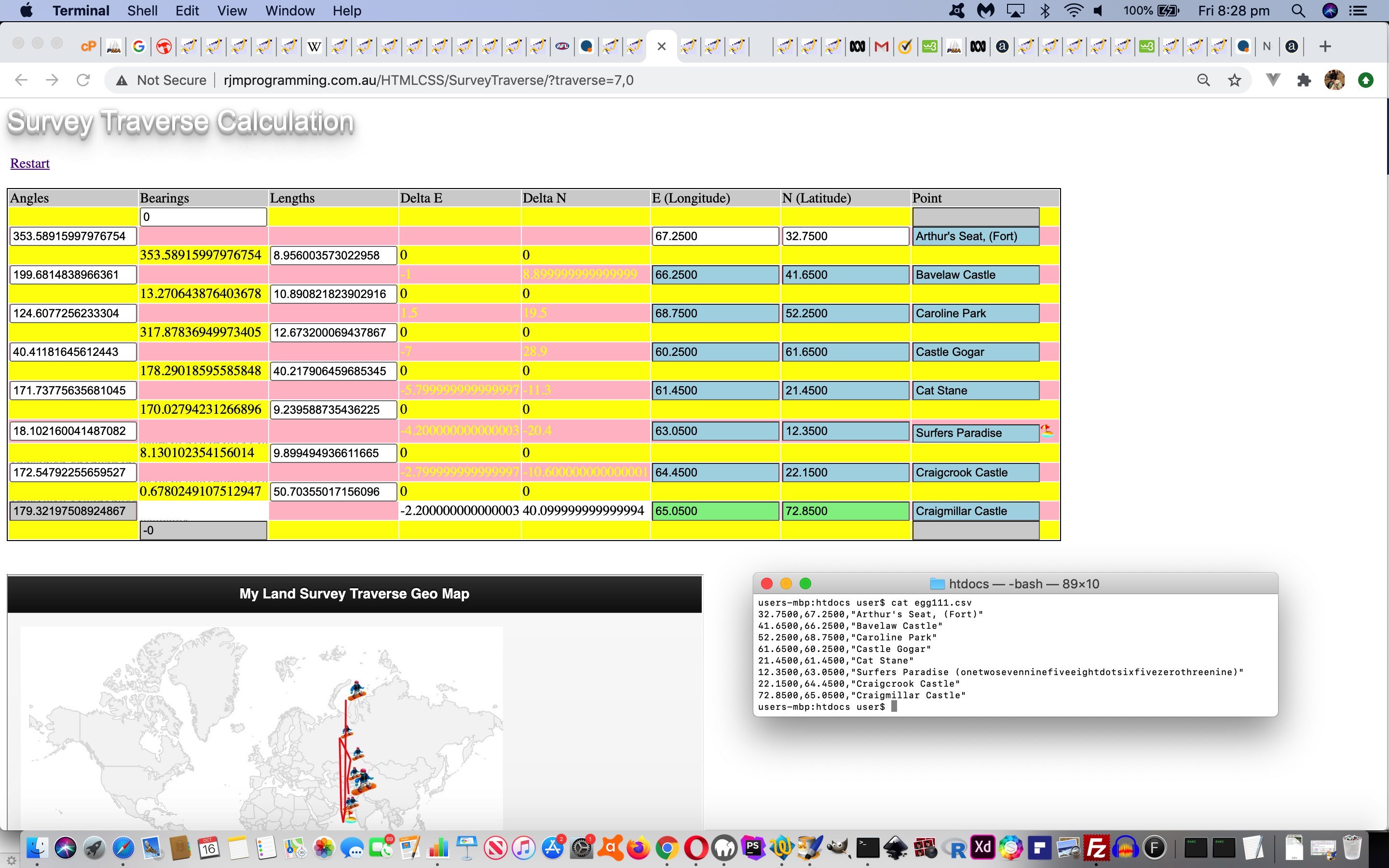 HTML and Javascript and CSS Survey Traverse CSV Geo Chart Order Tutorial