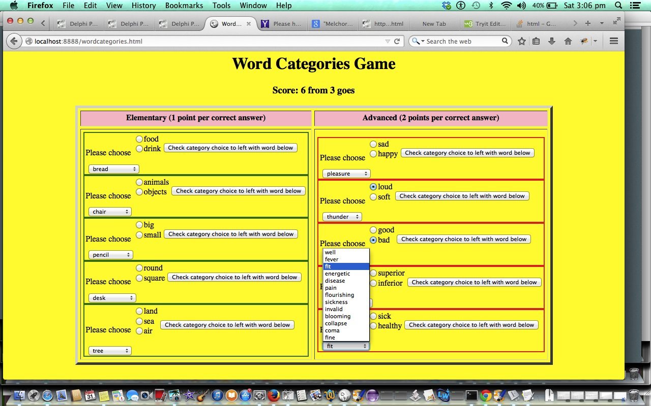 HTML/Javascript Word Categories Game Tutorial
