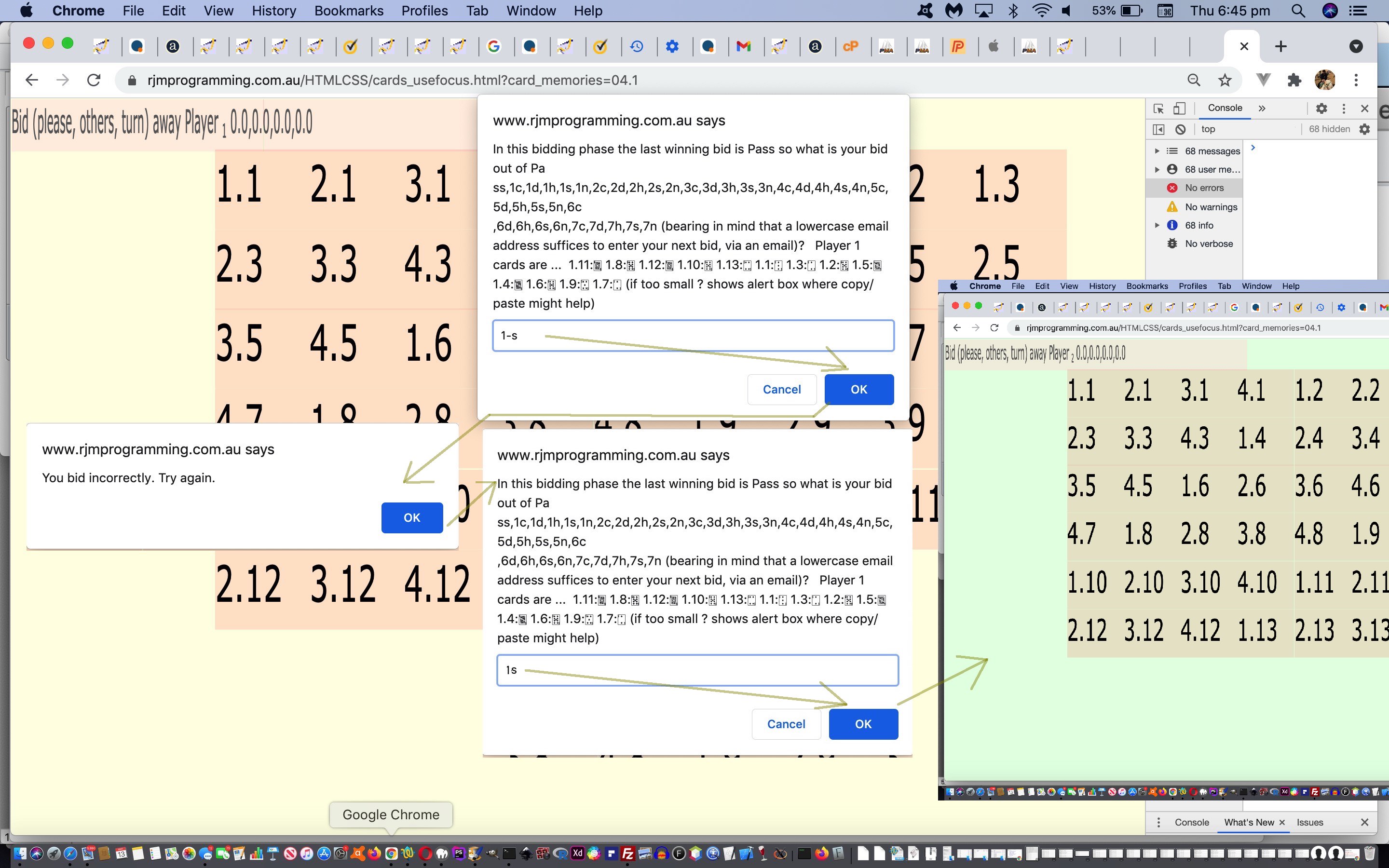 Just Javascript Card Game Invalid Bids Tutorial