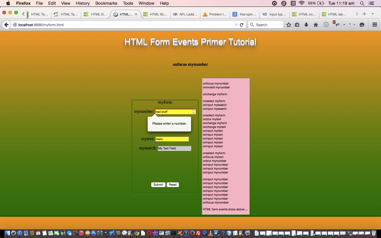 HTML Form Events Primer Tutorial