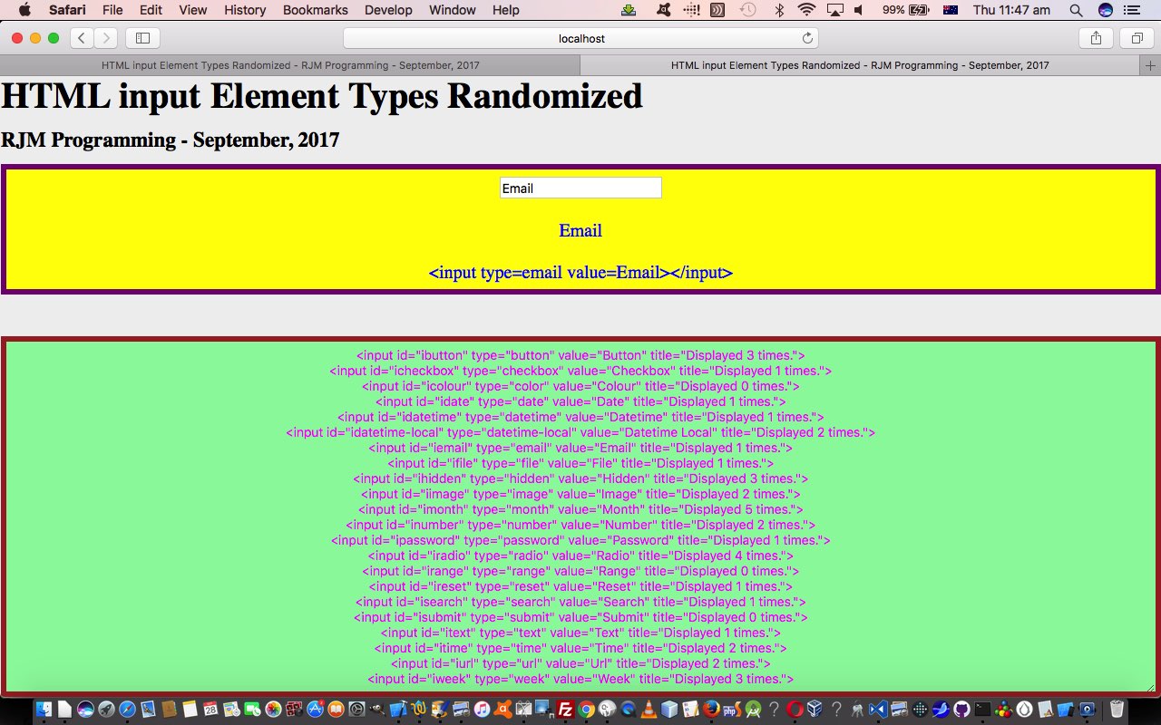 HTML Input Element Types Randomized Primer Tutorial