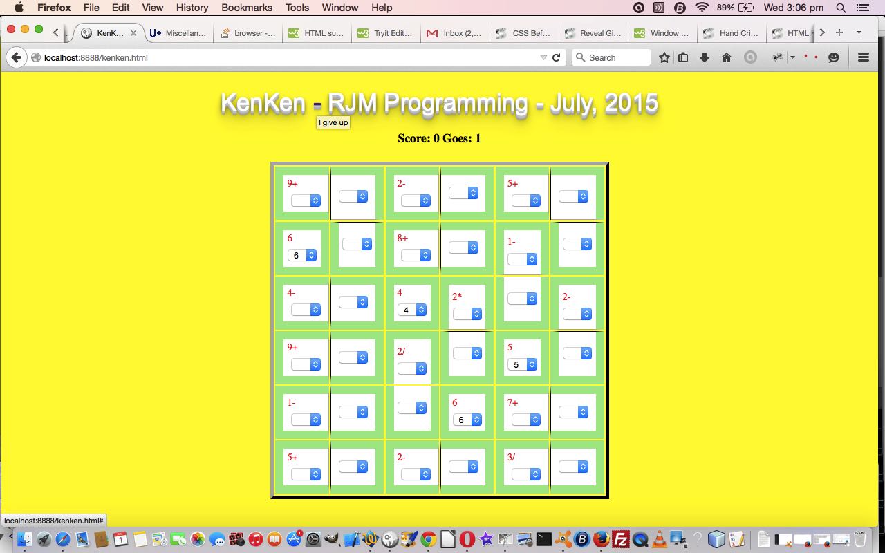 HTML/Javascript KenKen Game Primer Tutorial
