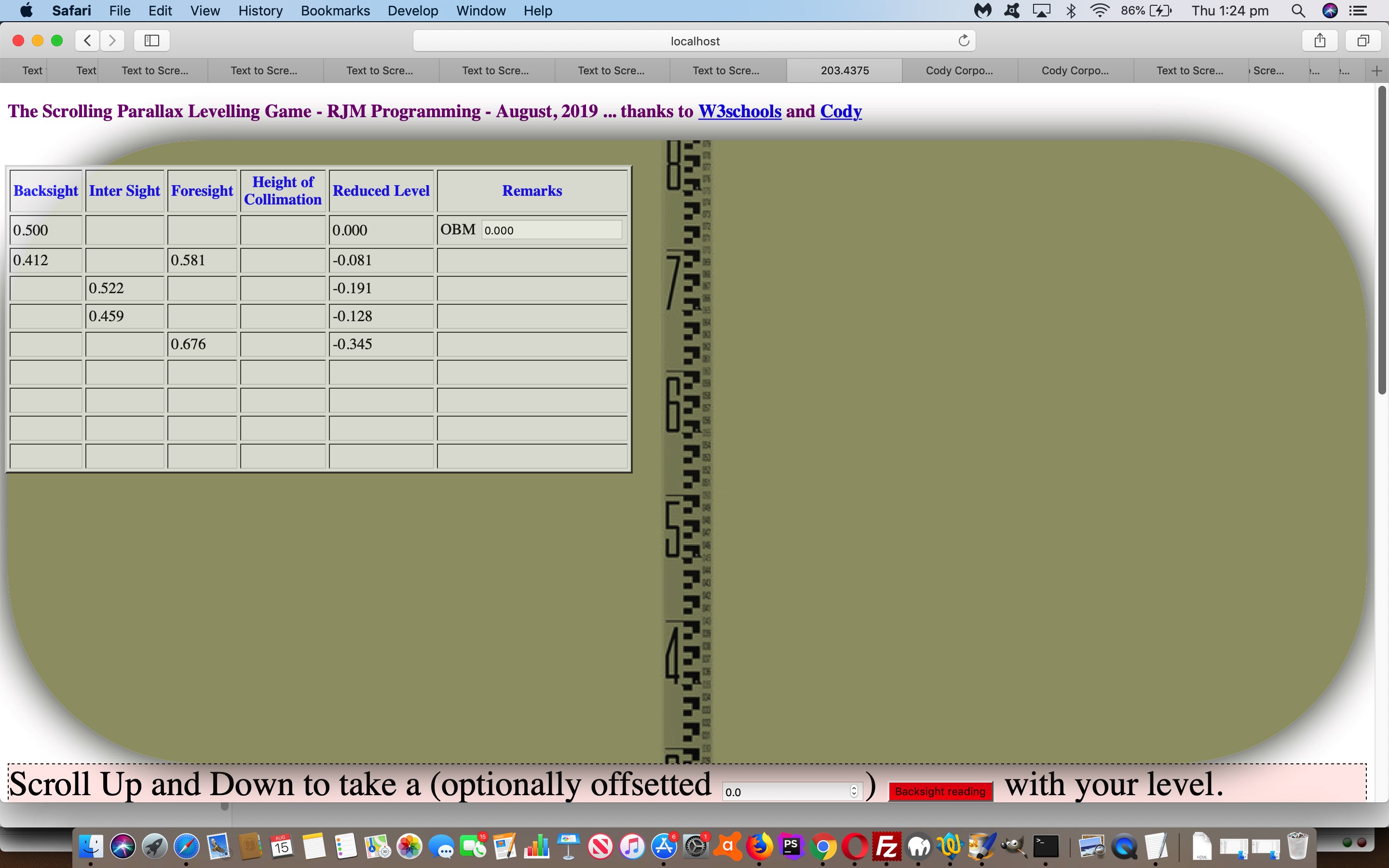 HTML and Javascript and CSS Survey Levelling Tutorial