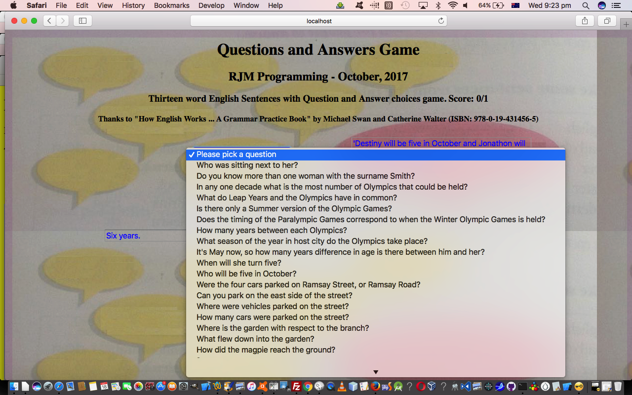 HTML/Javascript ESL Scenario Question Answer Game Tutorial