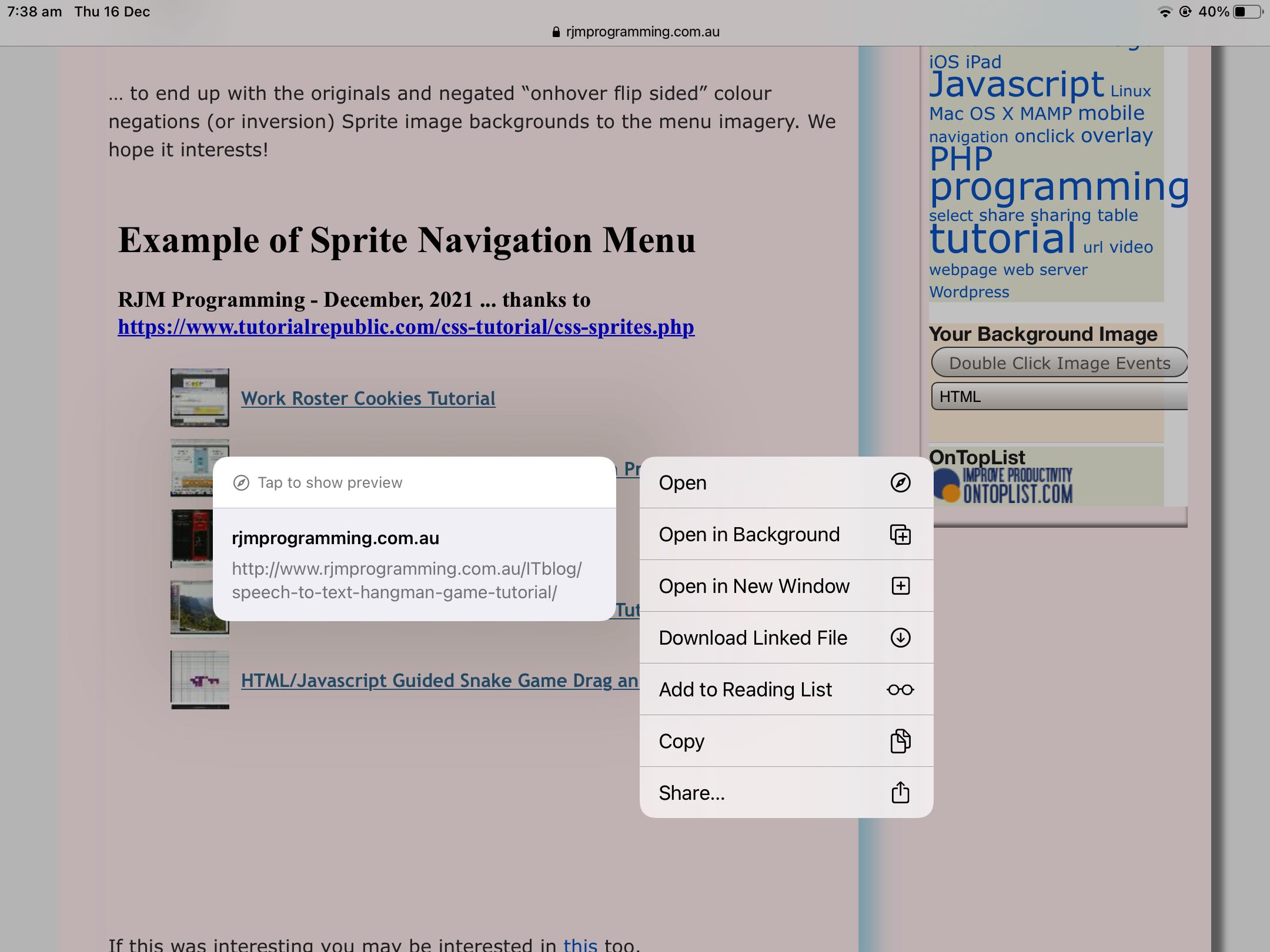 Sprite Background Menu Navigation Javascript Tutorial