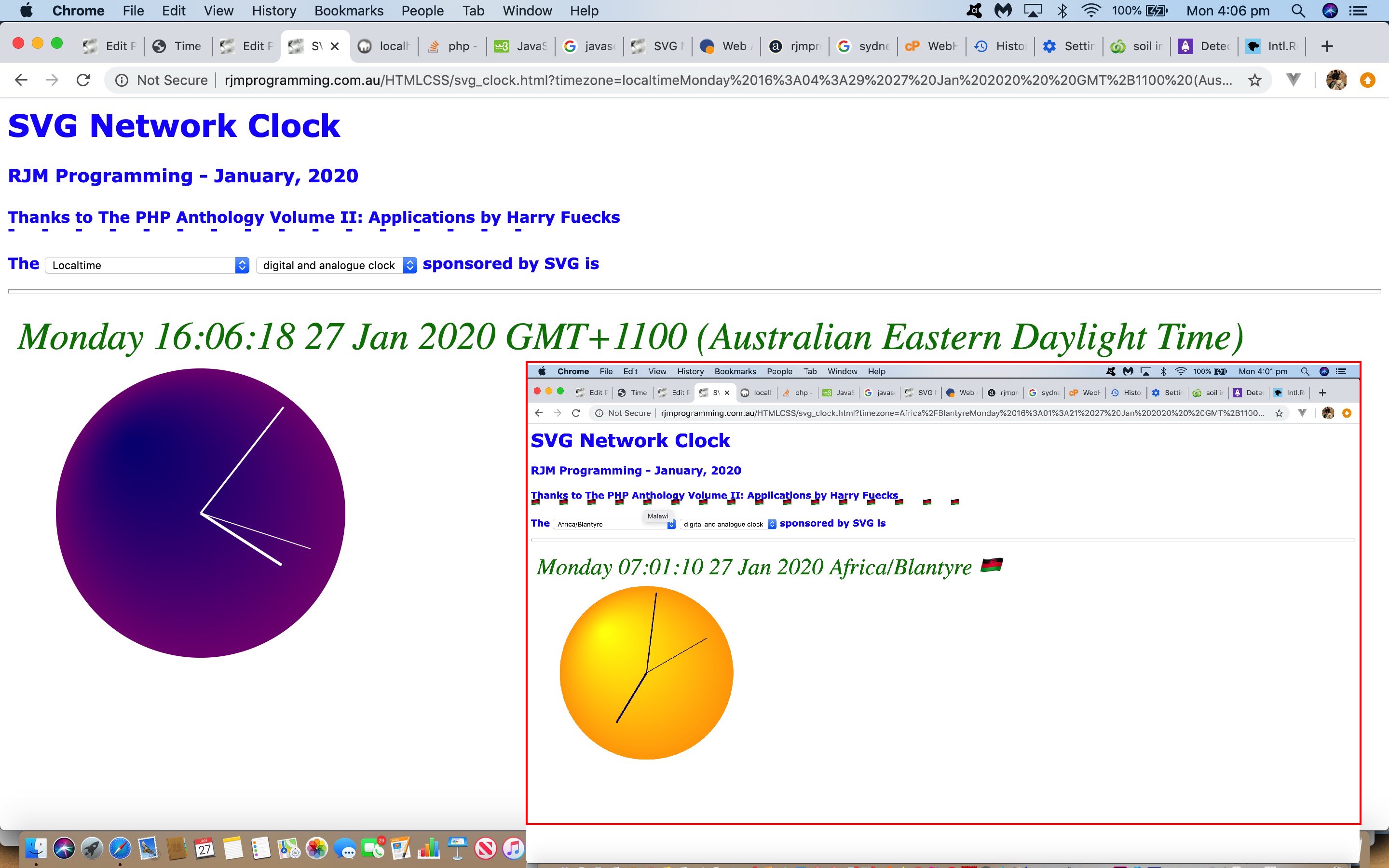 SVG Network Digital and Analogue Clock Local Time Tutorial