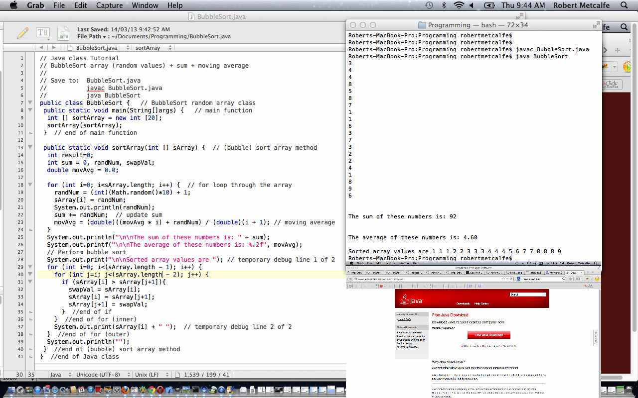 Java BubbleSort + Sum + Average Tutorial | Robert Metcalfe ...