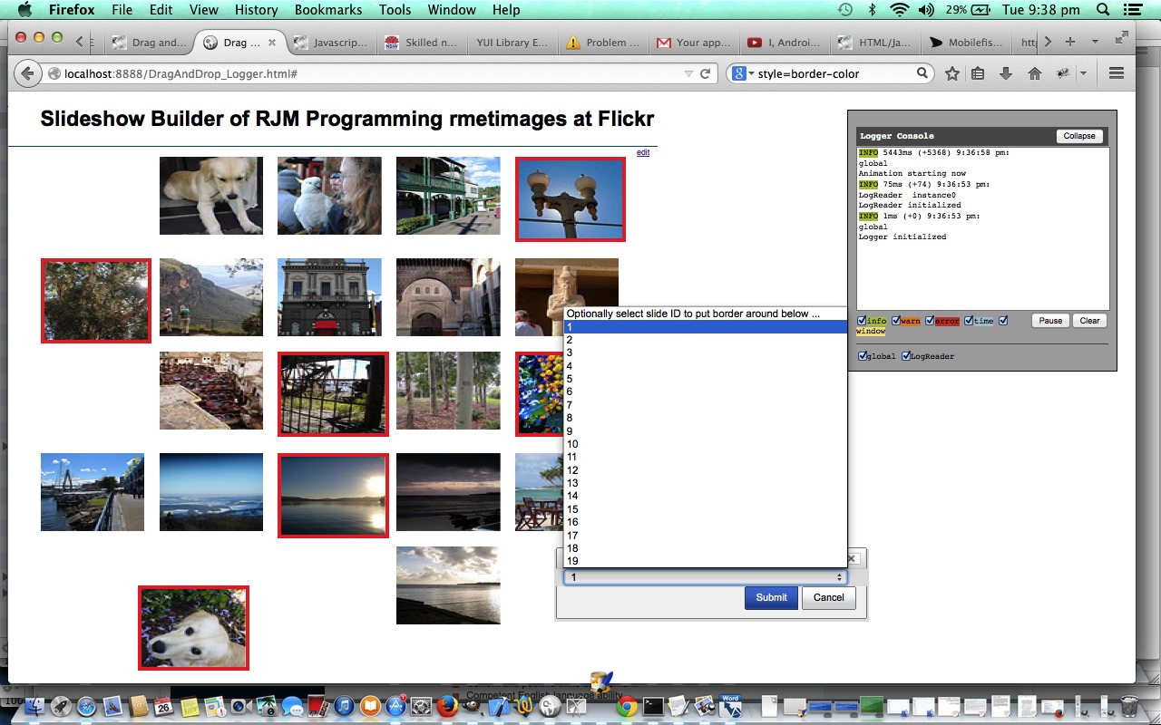 YUI Debugging Logger Control Flickr Feed Drag Drop Tutorial