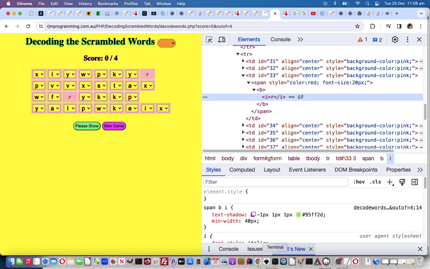 PHP Decoding Scrambled Words Game CSS Tutorial