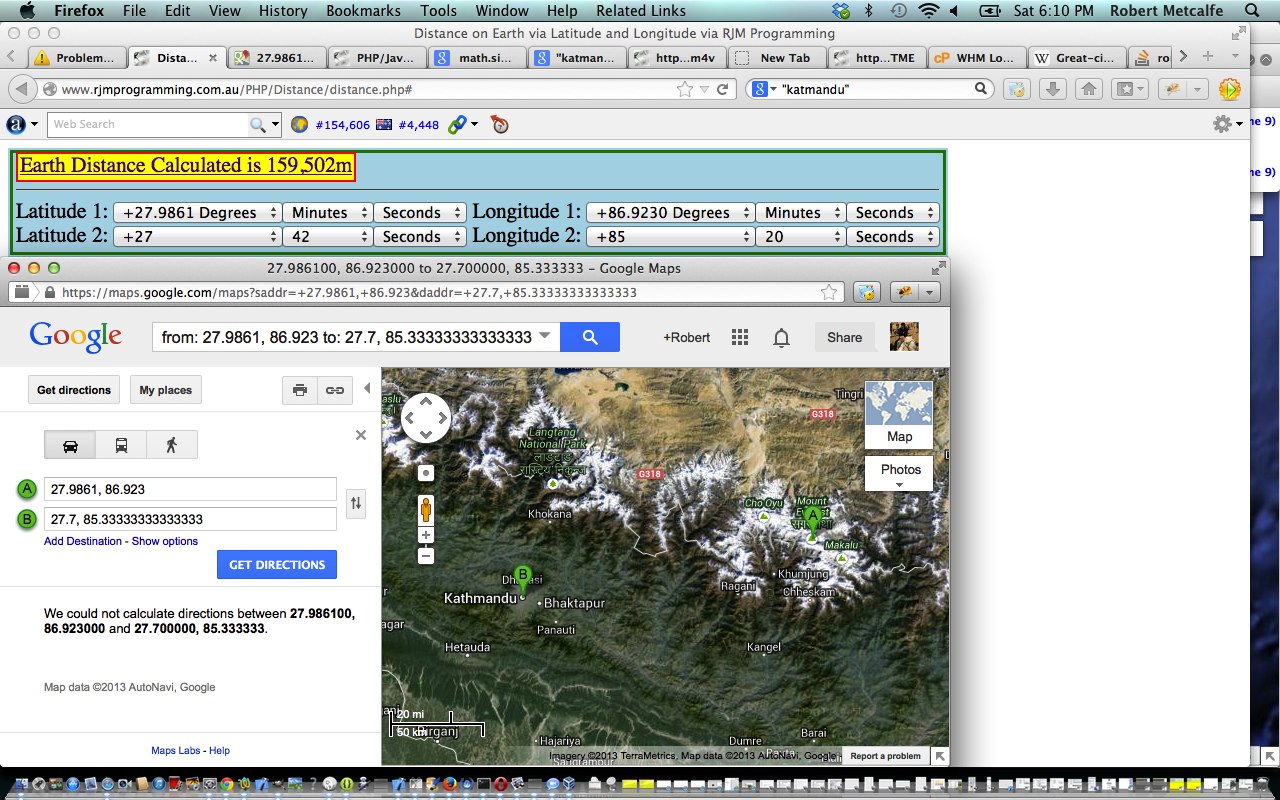 PHP/Javascript/HTML Great Circle Distance Tutorial