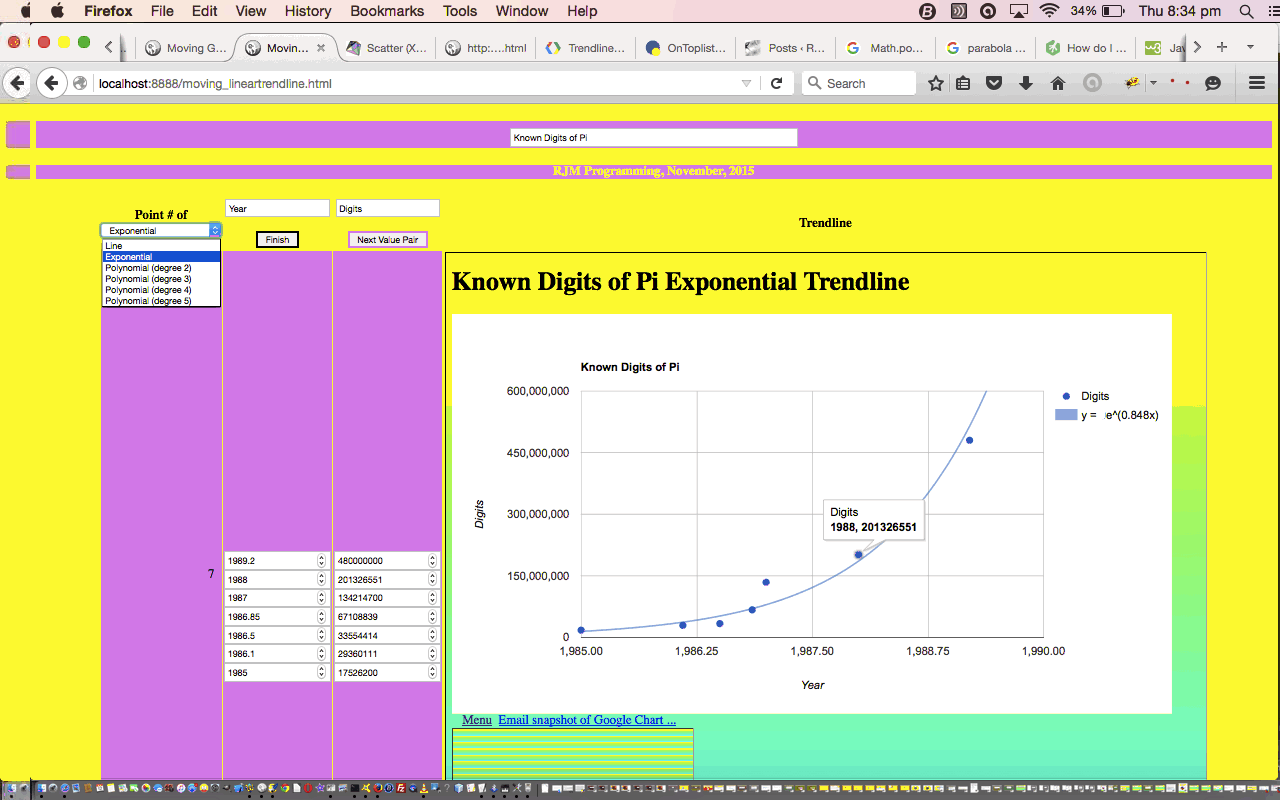 Google Chart NonLinear Trendline Selection Event Tutorial