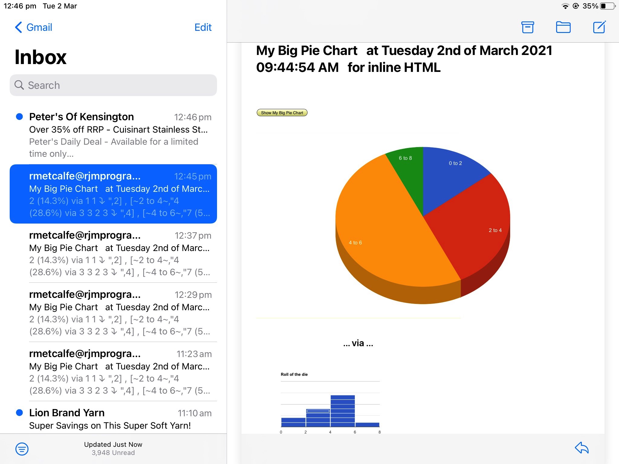 Google Chart Histogram and Pie Chart Inline HTML Email Tutorial