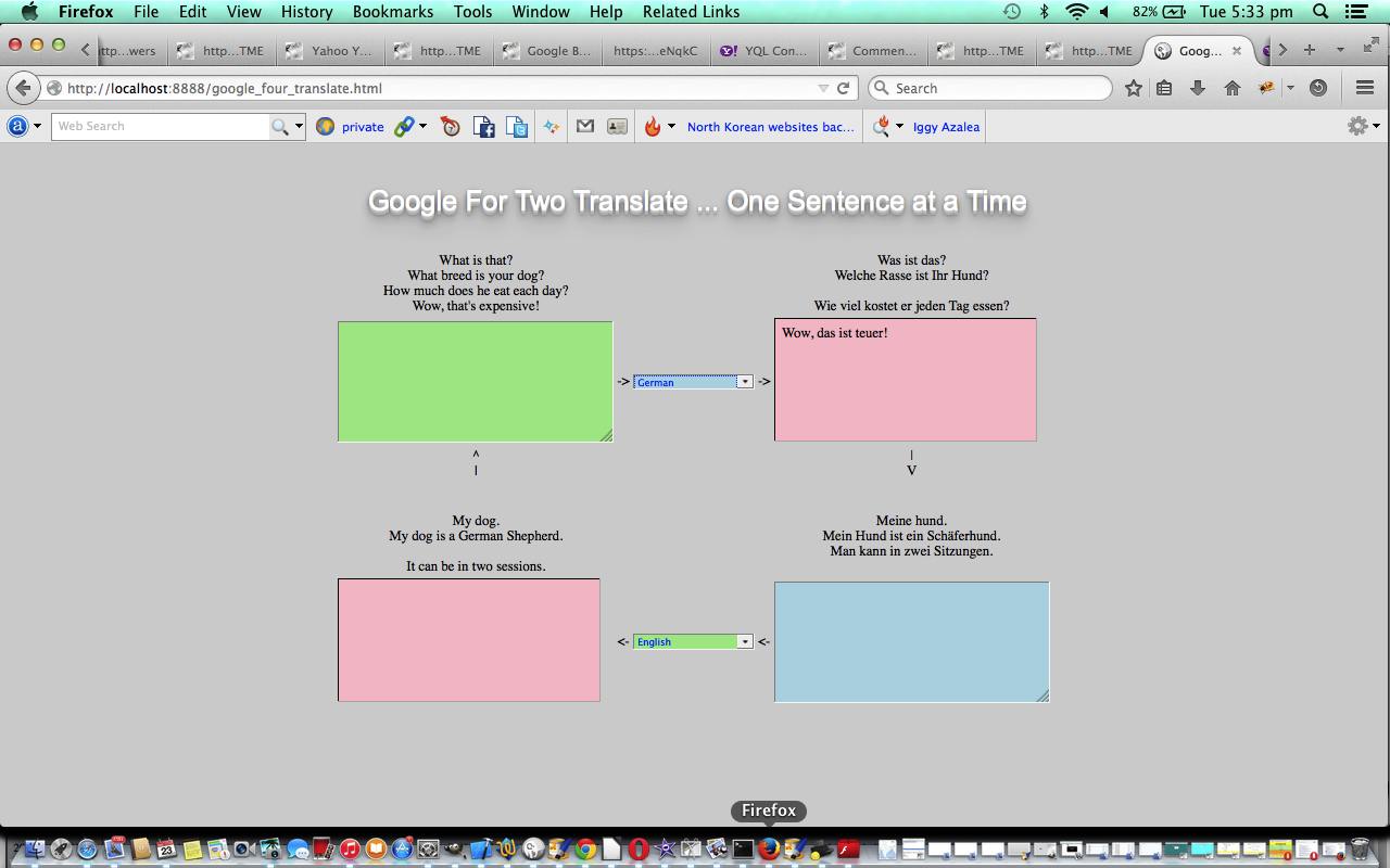 Yahoo YQL Web Service JSON Google for Two Translate Tutorial