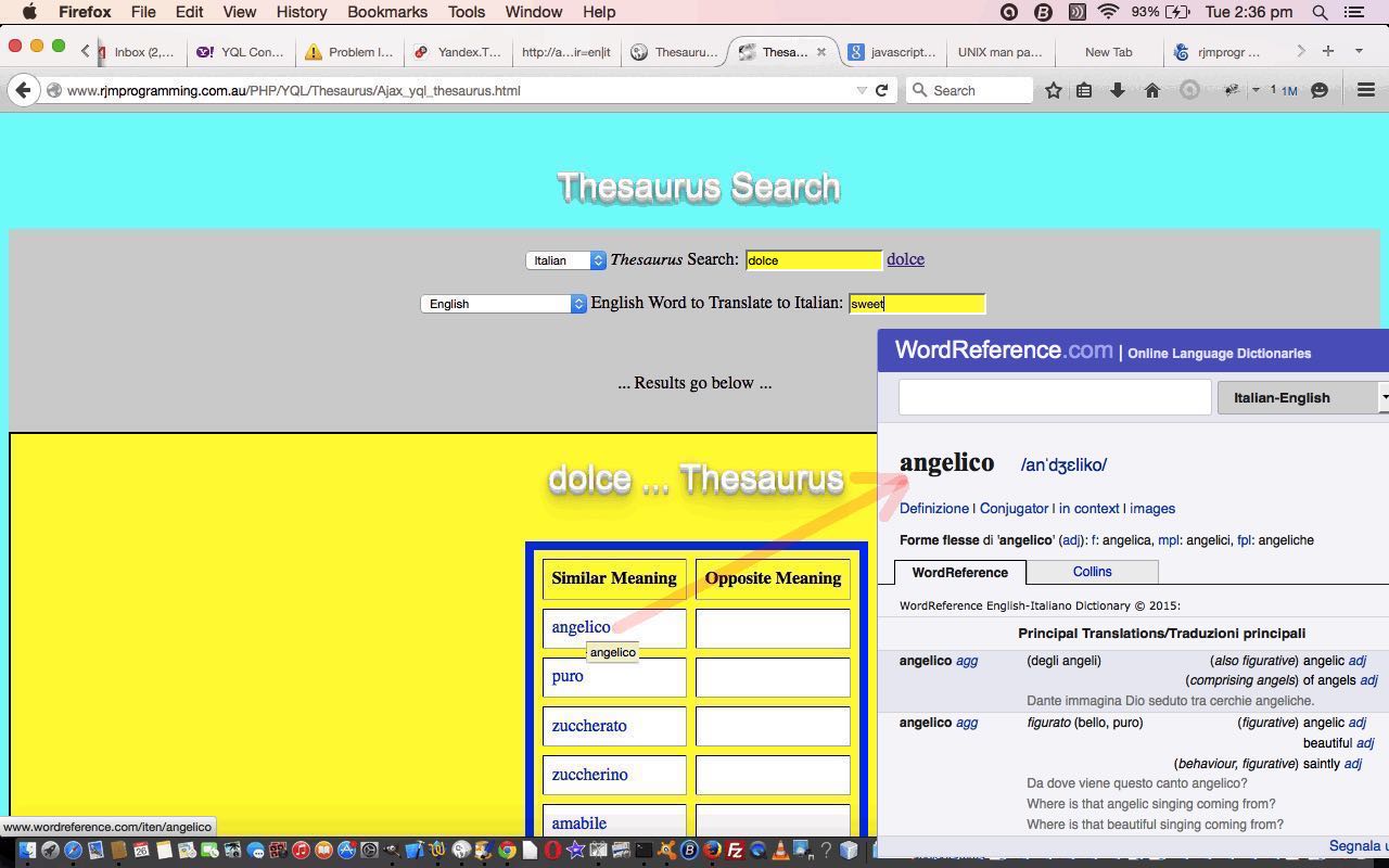 Yahoo YQL JSON Thesaurus and Translation Tutorial