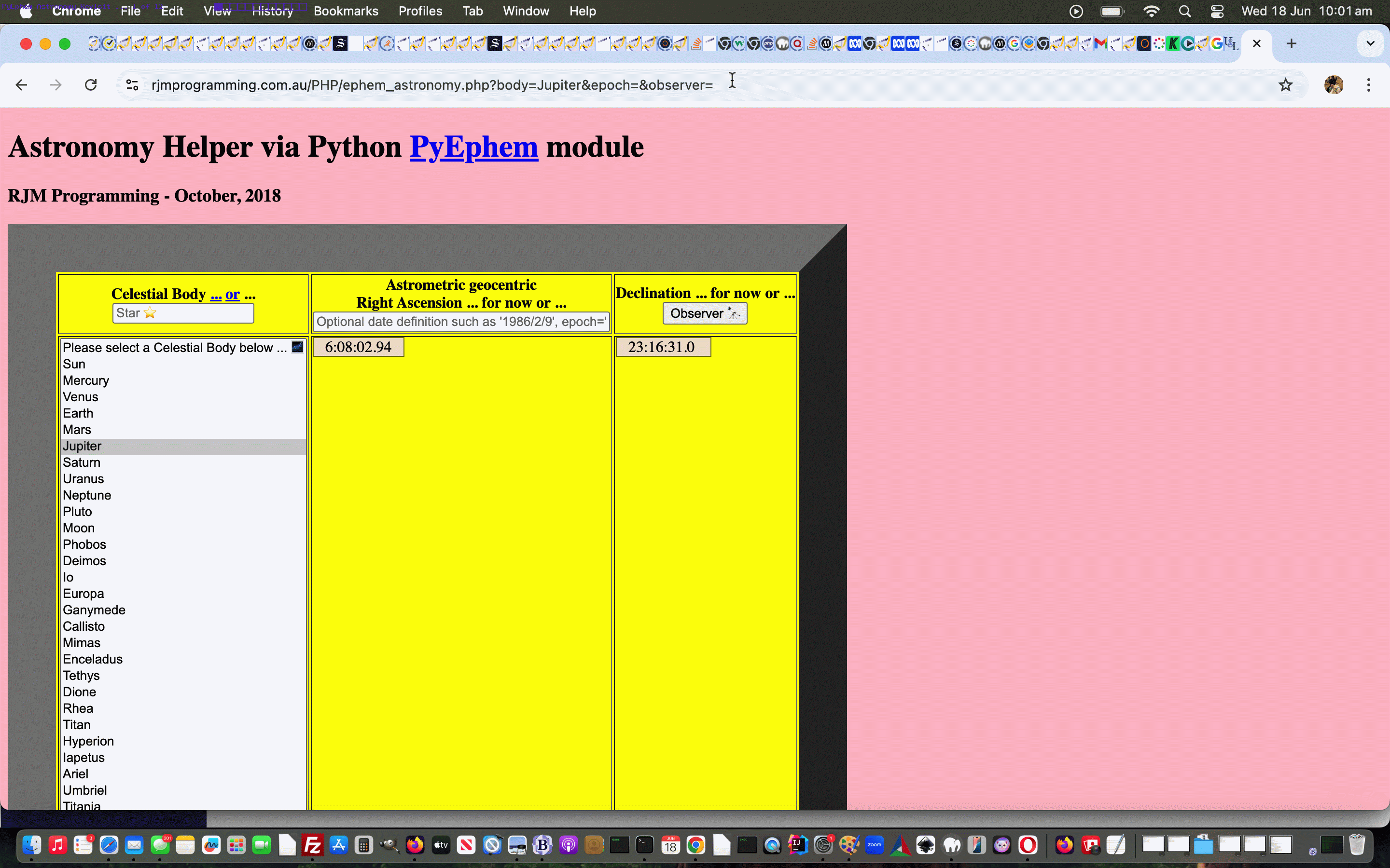 AlmaLinux Astronomy via PHP and Python PyEphem Revisit Tutorial