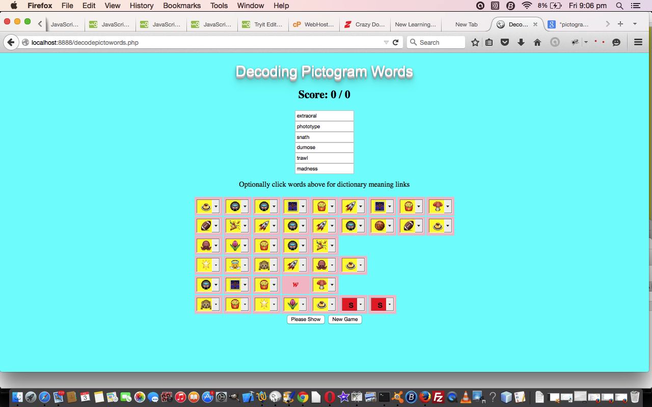 PHP Pictogram Word Decoding Game Primer Tutorial