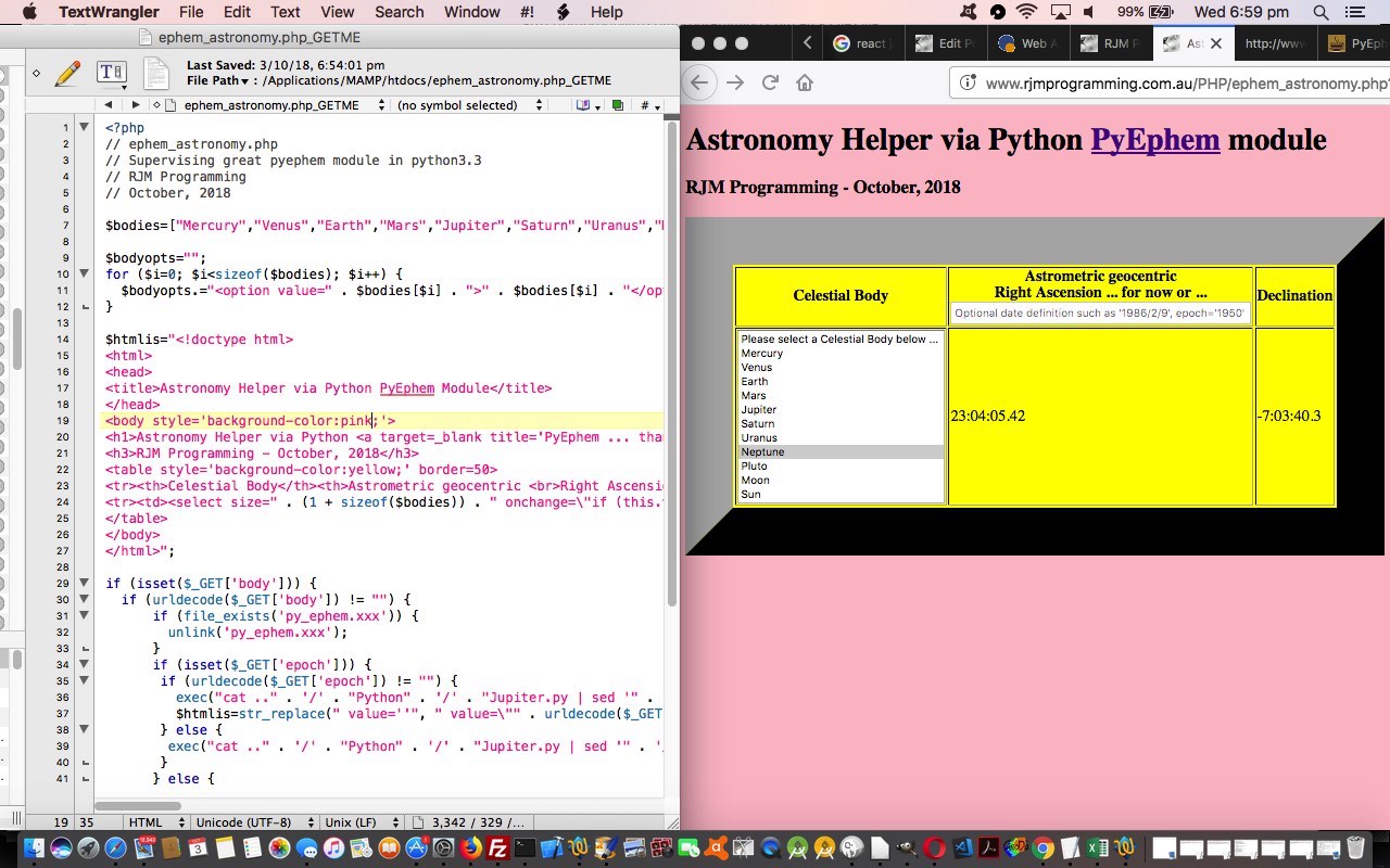 PHP and Python PyEphem Astronomy Helper Primer Tutorial