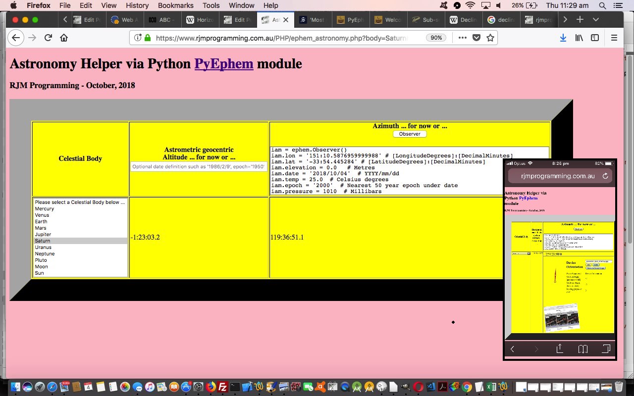 PHP and Python PyEphem Astronomy Helper Observer Tutorial