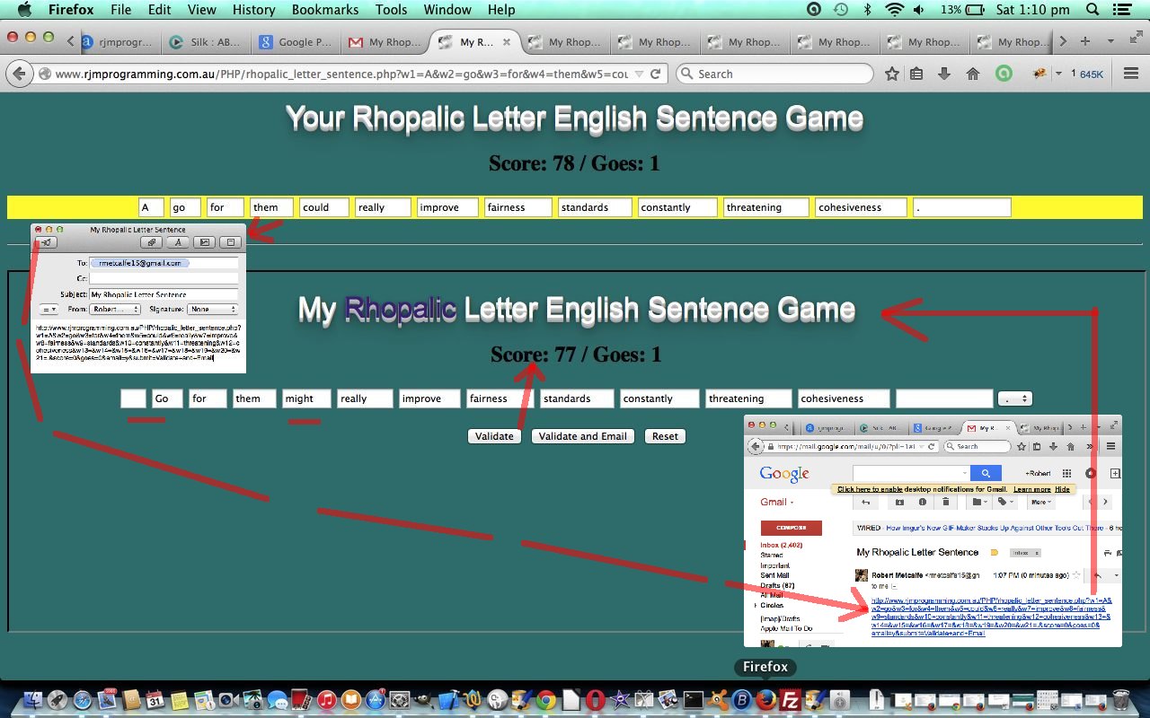 PHP Rhopalic Letter Sentence Game Primer Tutorial