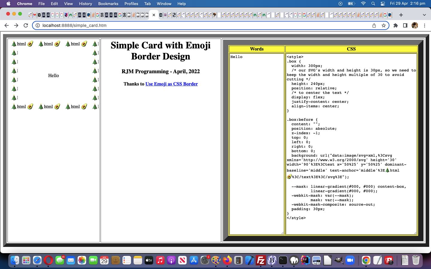 Simple Emoji Border Card Client Tutorial