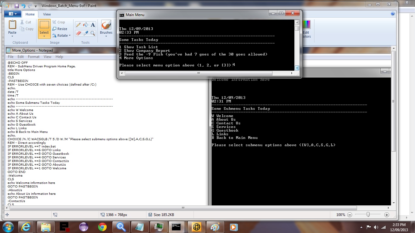 Menu for Windows Command Prompt Via Batch File Tutorial