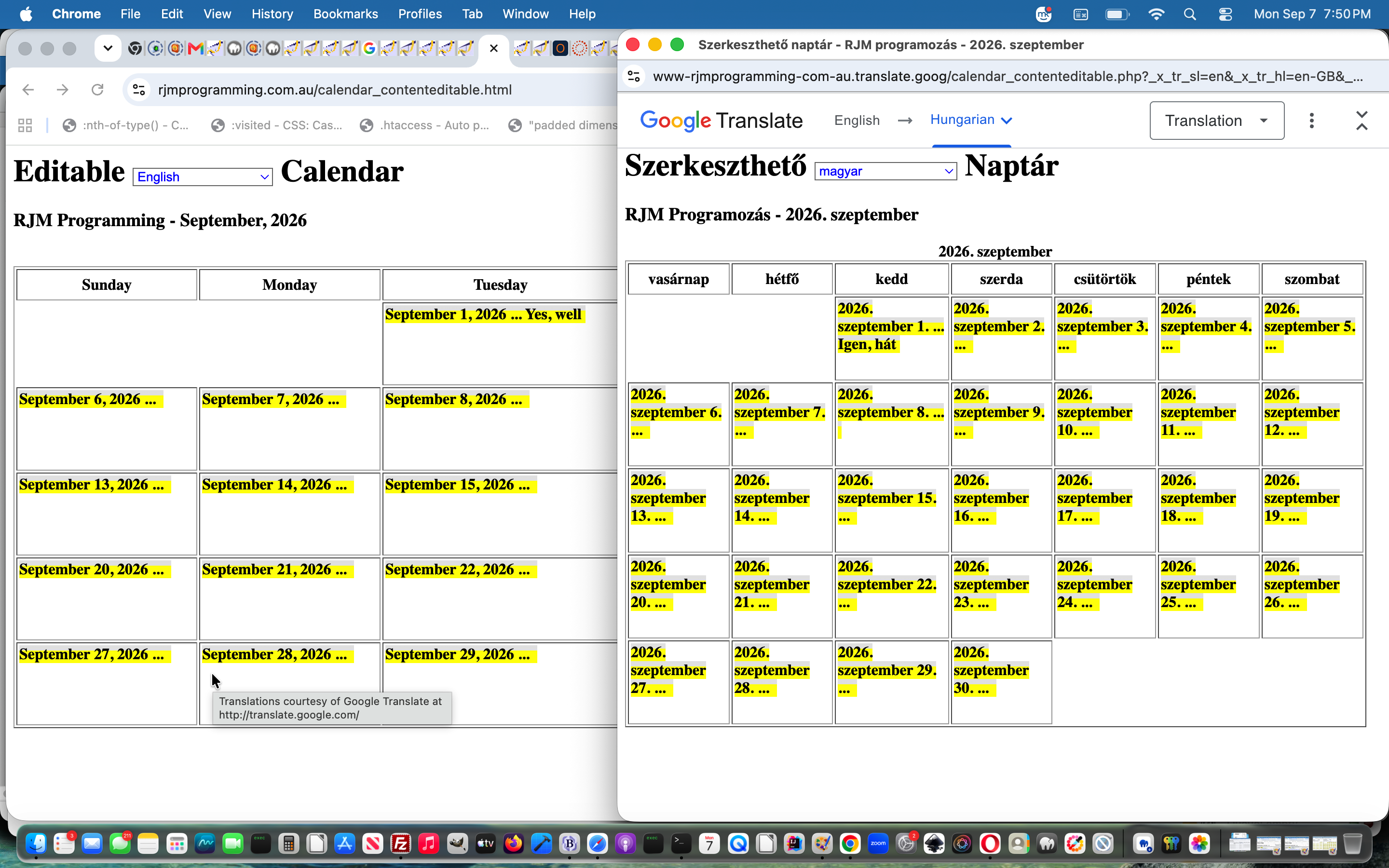 Editable Calendar English User Entry Translation Tutorial Editable Calendar English User Entry Translation Tutorial