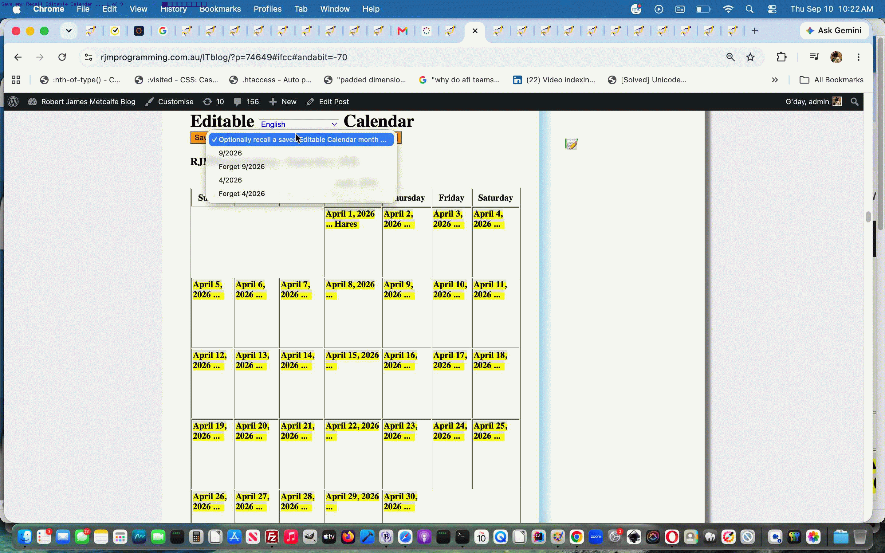 Editable Calendar Save and Recall Tutorial Editable Calendar Save and Recall Tutorial