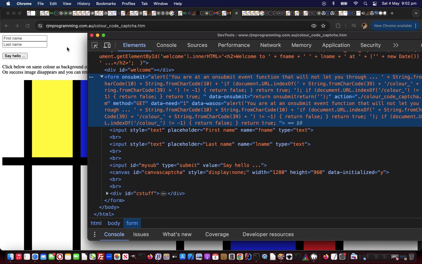 Colour Coded Form With Onsubmit Captcha Tutorial
