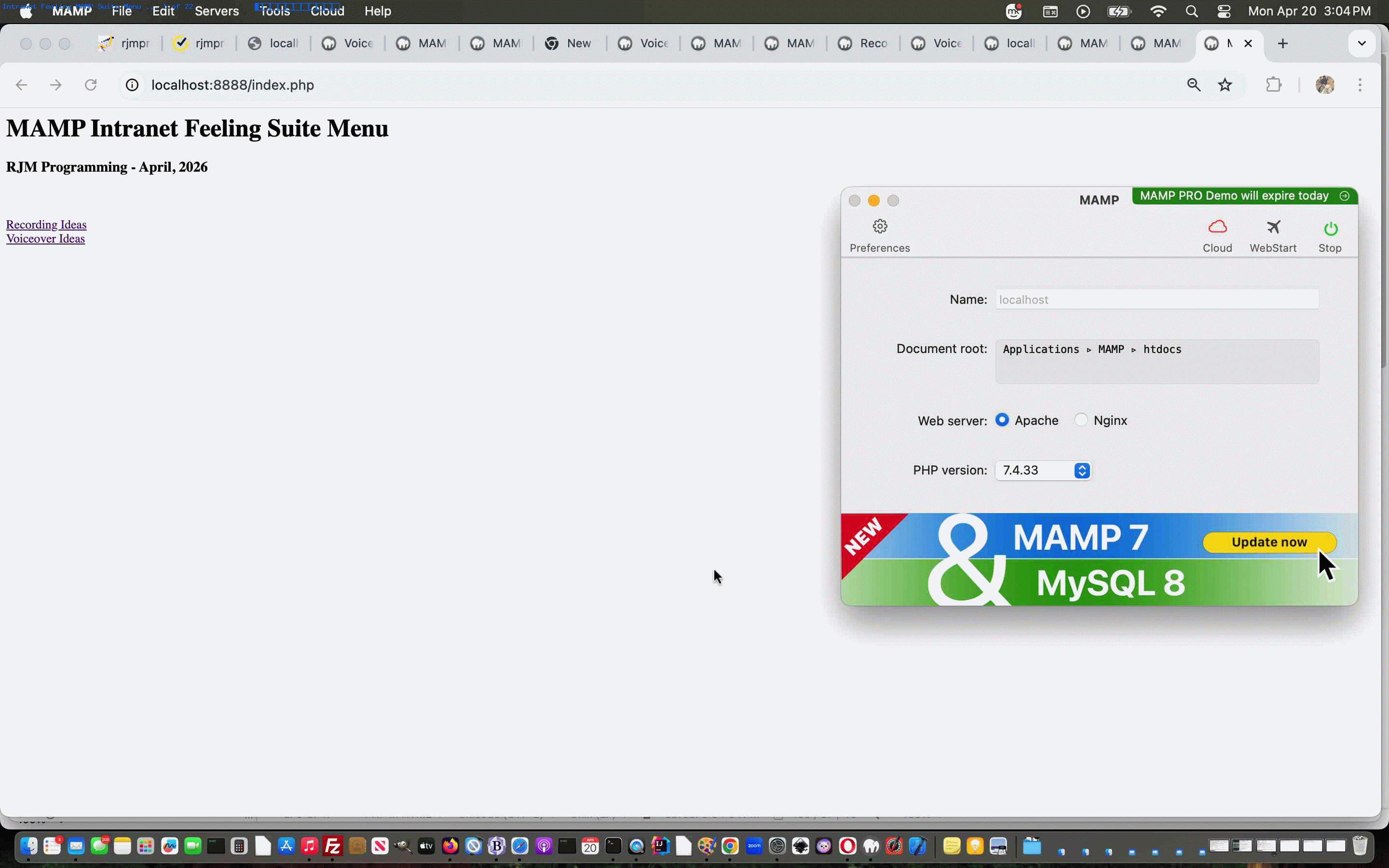 Intranet Feeling MAMP Suite Menu Tutorial