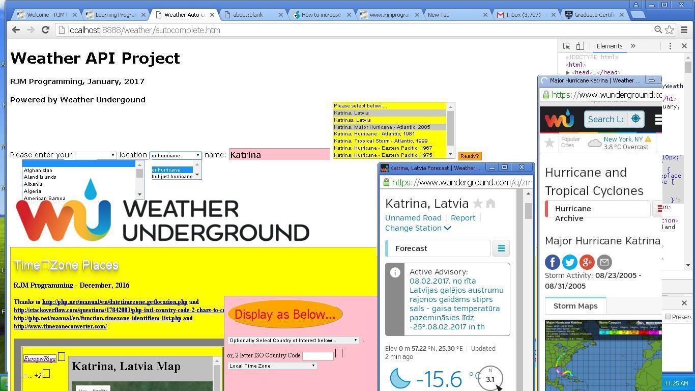 Weather API via Iframe jQuery Ajax AutoComplete Tutorial