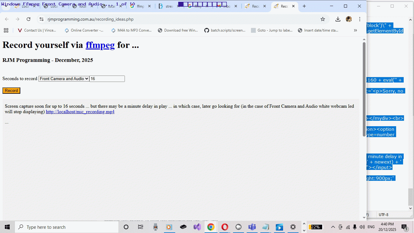 Local Operating System Menu Ffmpeg Windows Front Camera and Audio Recordings Tutorial