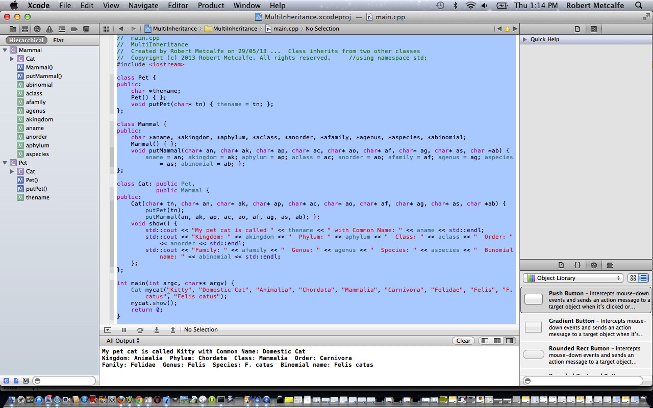 C++ Xcode OOP Multiple Inheritance Tutorial