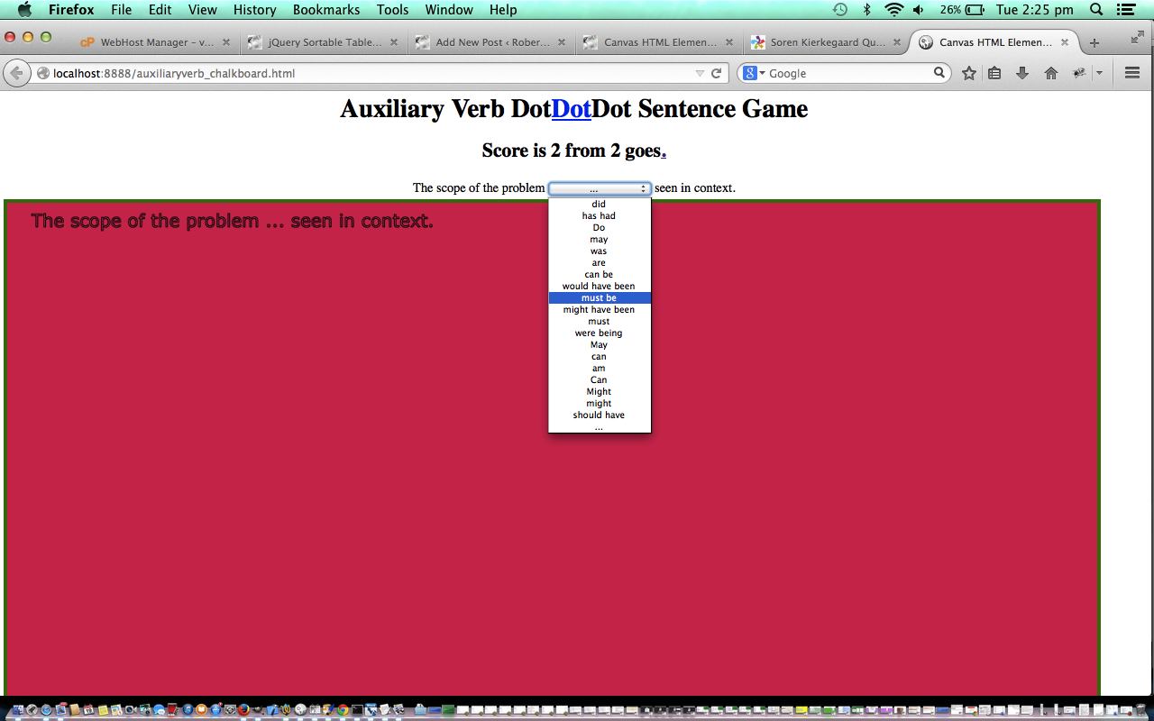 HTML/Javascript Sentence Auxiliary Verb Game Tutorial