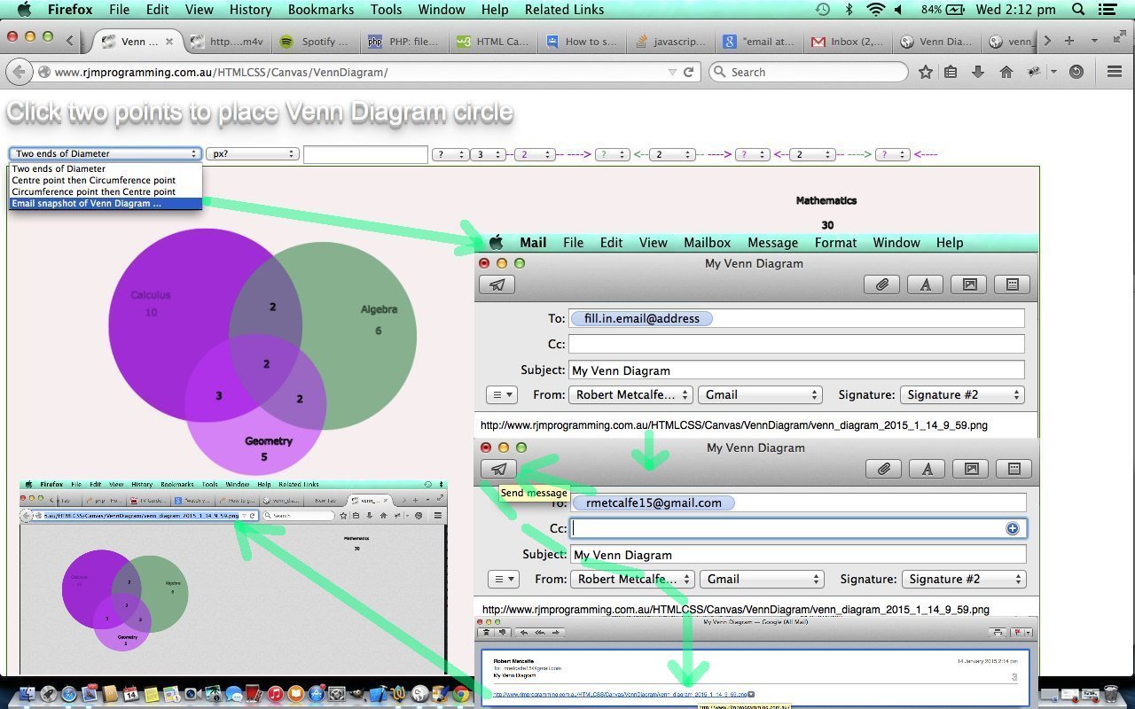 HTML/Javascript/PHP Canvas Venn Diagram Email Tutorial