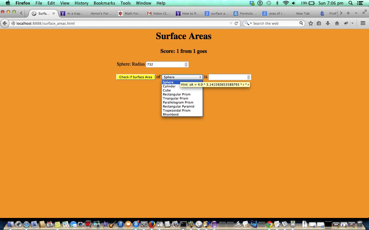 HTML/Javascript Surface Areas Tutorial