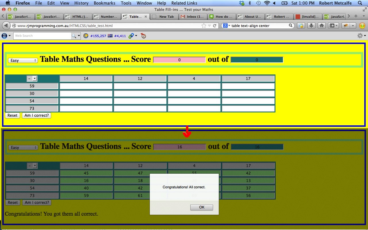 HTML/Javascript Maths Table Fill In Tutorial