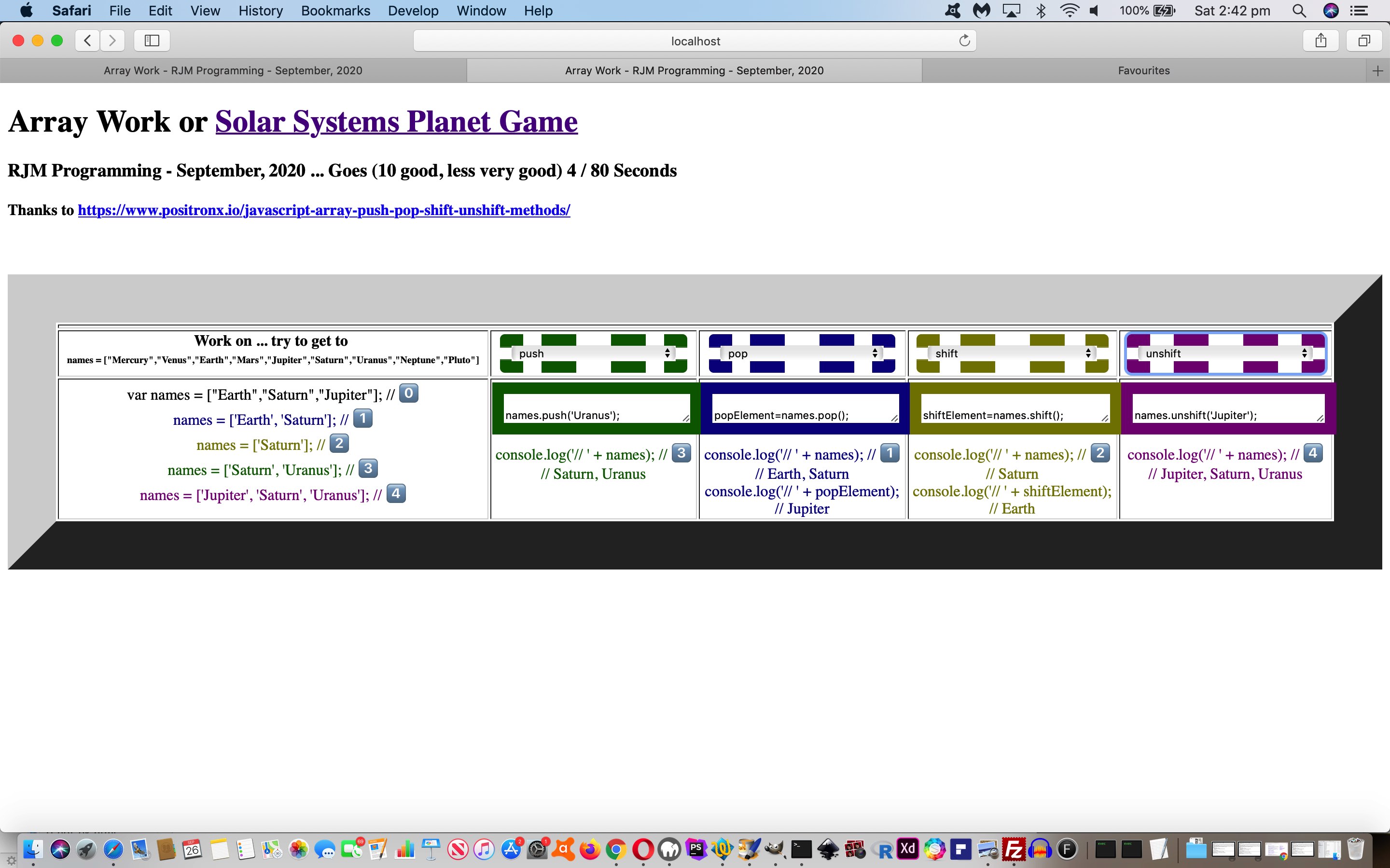 Javascript Array Method Solar System Planets Game Tutorial