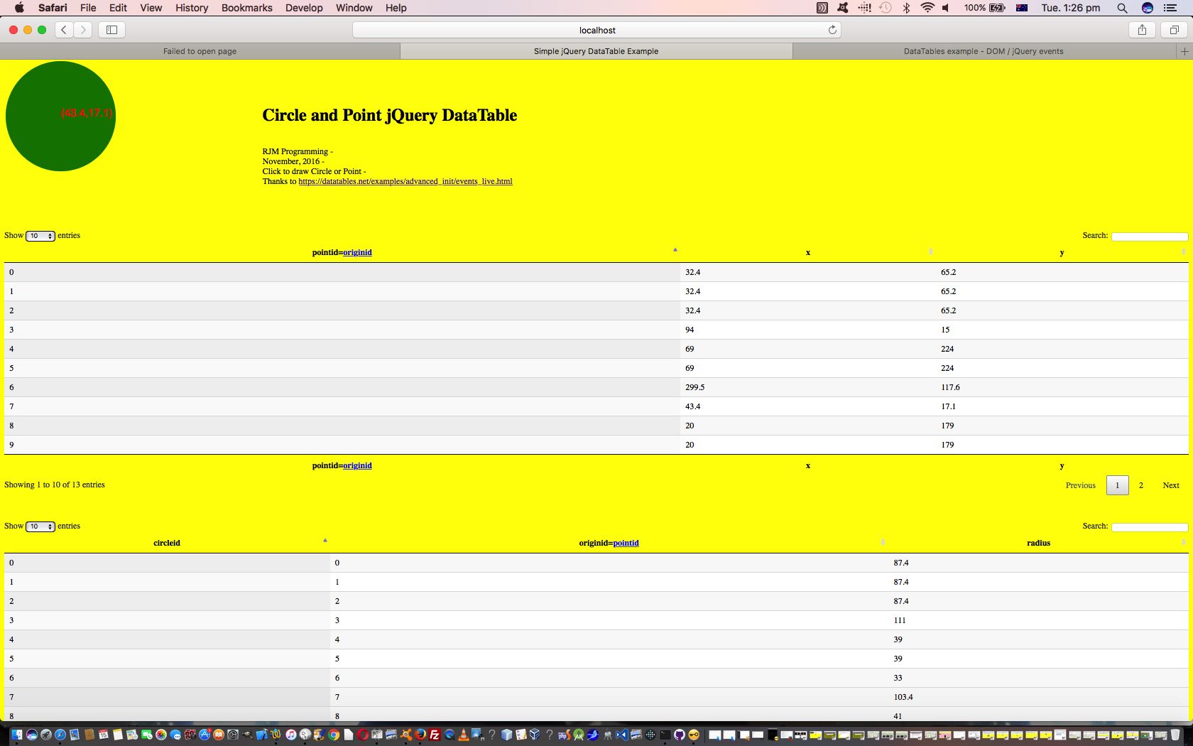 Circle and Point jQuery DataTable Primer Tutorial