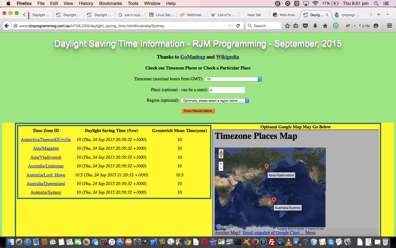 HTML/PHP Timezone Feed Google Chart Map Tutorial